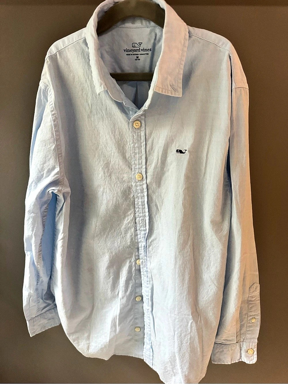 Vineyard Vines Boys M 12-14 Light Blue Cotton Button Down Whale Shirt